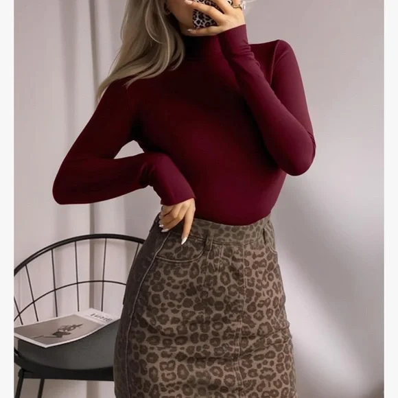 NEW!! MANGOPOP women’s mock turtle neck long sleeve tops bodysuit jumpsuit - Picture 4 of 5